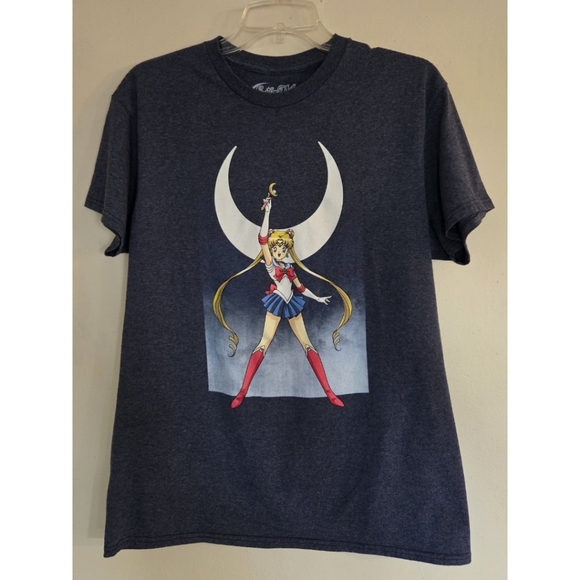 Sailor Moon Graphic Tee, Short Sleeve T-Shirt, Women's Size Medium, Navy Blue - Picture 1 of 7